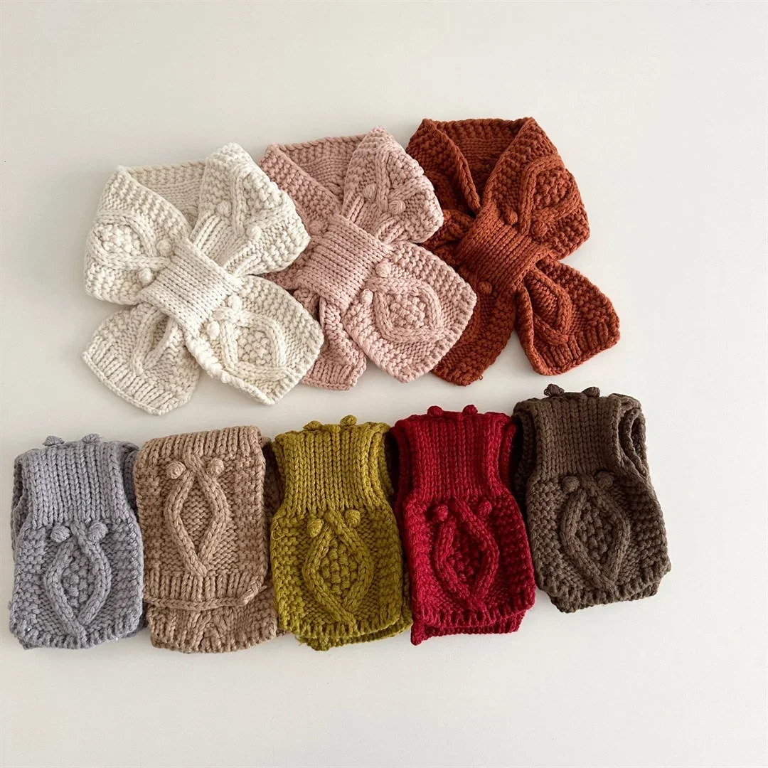 Winter Warm Children Scarf Casual Solid Color Crochet Neck Warmer for Boys Girls Outdoor Versatile Kids Scarf