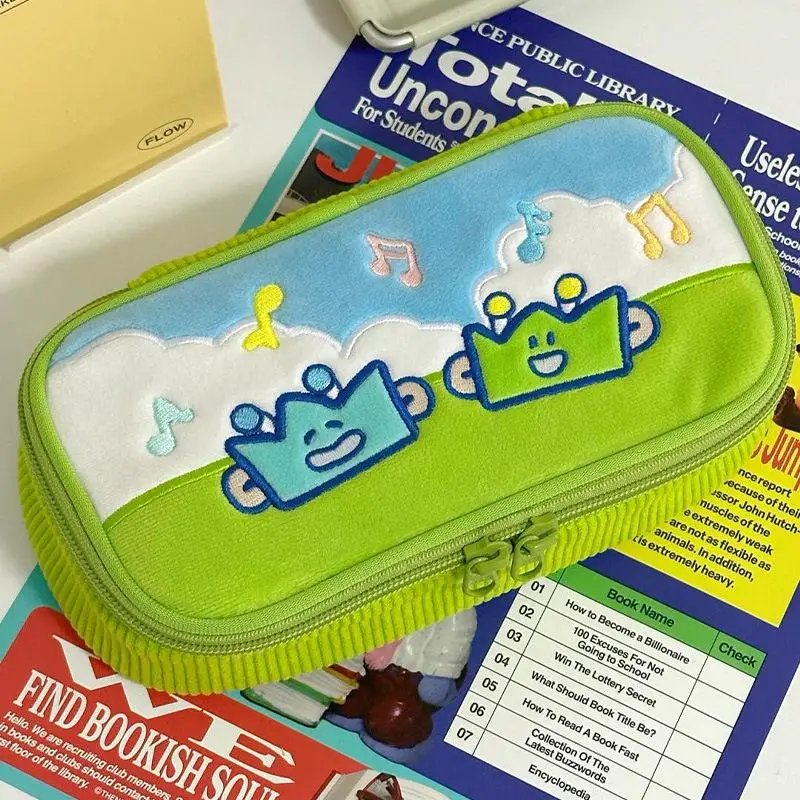 Cute Grass Design Musical Cake Cartoon Girl's Large Capacity Pencil Case for School