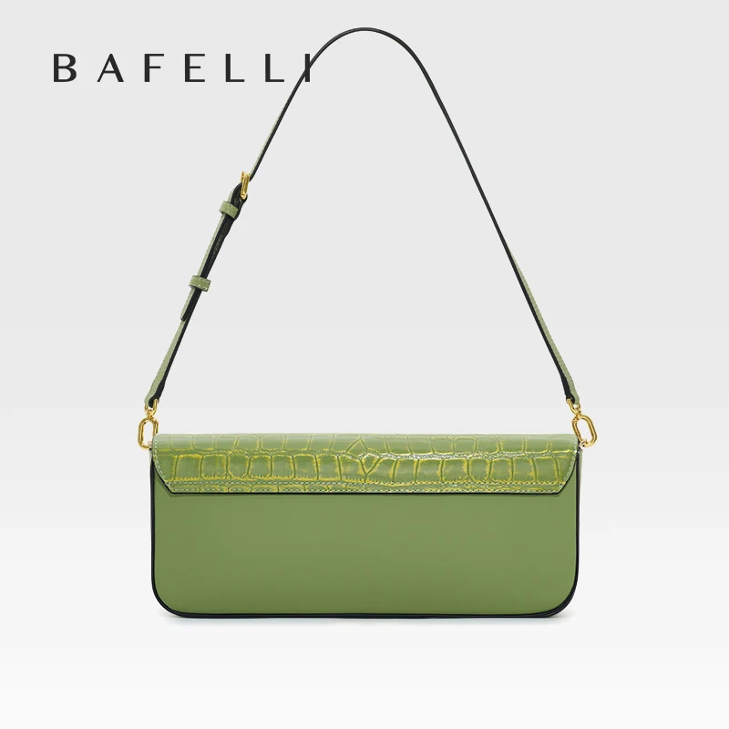 BAFELLI-Bolso de mano de piel auténtica para mujer, cartera de mano de diseñador de lujo, bolso de noche, tendencia de moda, color dorado, 2024