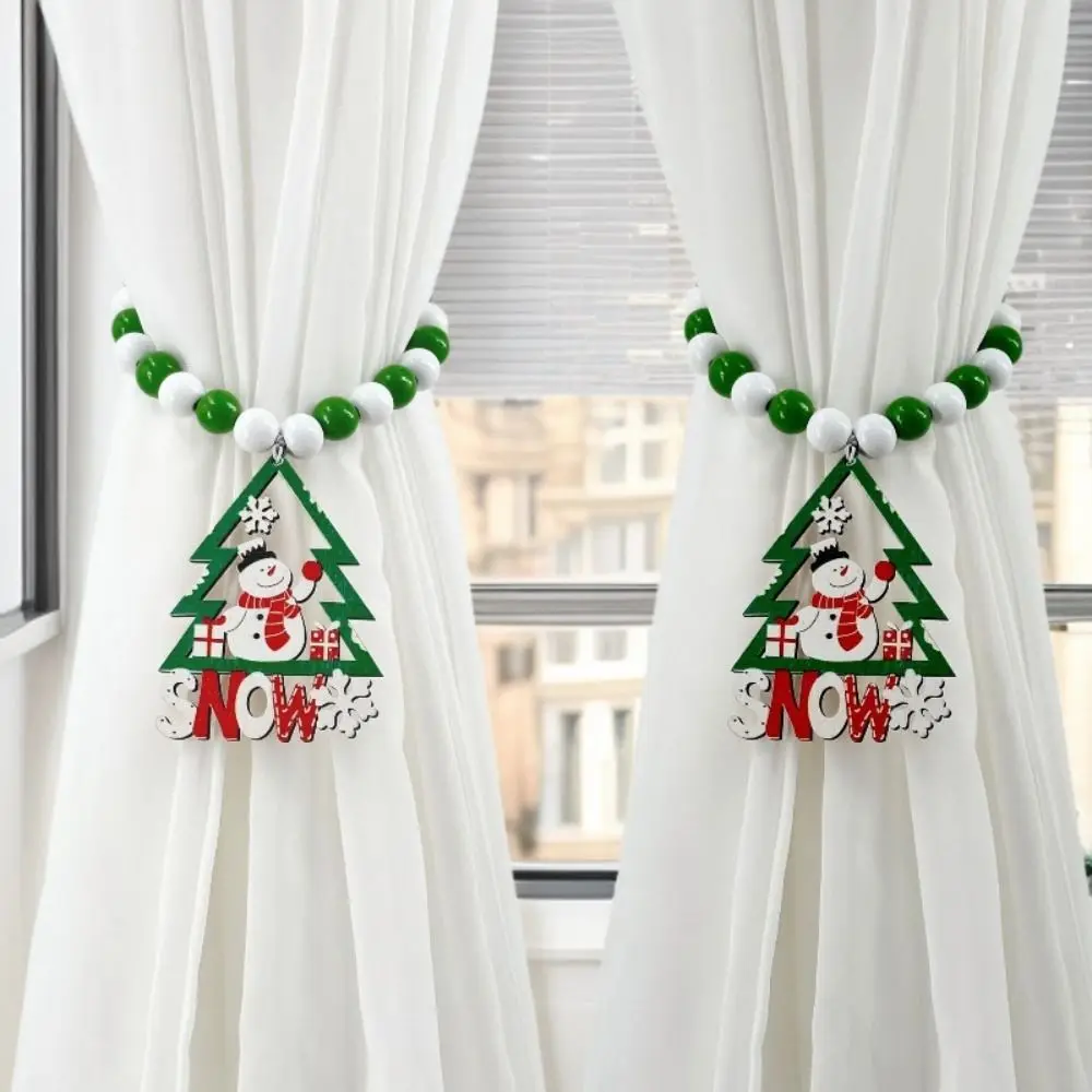 

Boho Style Christmas Curtain Ties Beaded Creative Wooden Bead Curtain Holdbacks Reusable Cartoon Curtain Tiebacks Festive