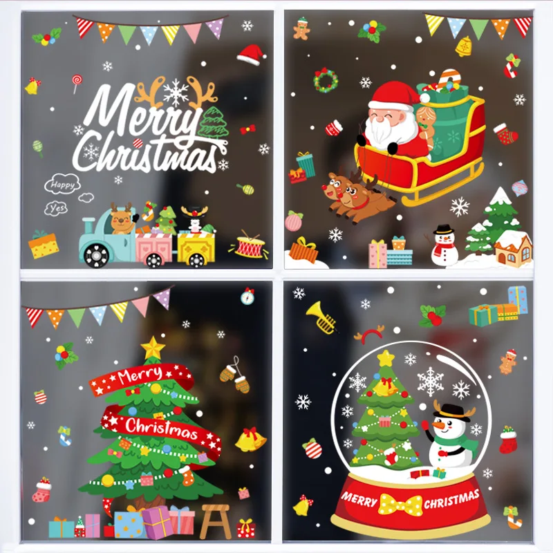 Pegatinas navideñas, nuevas pegatinas estáticas de dibujos animados de Papá Noel, pegatinas de cristal para puerta y ventana de muñeco de nieve de Navidad, regalos de navidad