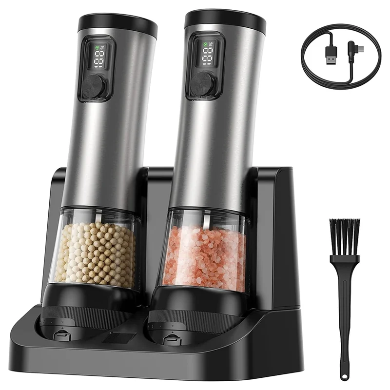 

ABVI-Electric Salt And Pepper Grinder Set Adjustable Coarseness Rechargeable For Kitchen