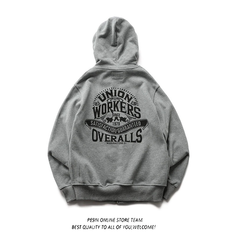 

Retro Japanese Streetwear Thiened Letter Print Hoodie Loose Trendy Sweatirt Outerwear Autumn Winter Geometry Pattern Open...