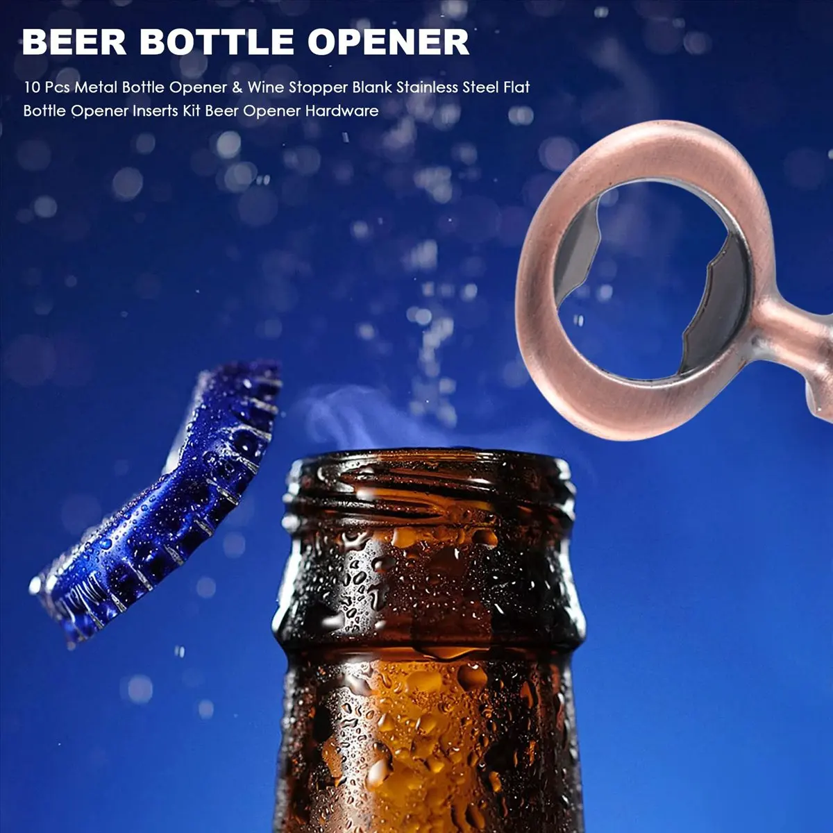 【ELEVATE LIFE】10 Pcs Metal Bottle Opener & Wine Stopper Blank Stainless Steel Flat Bottle Opener Inserts Kit Beer Opener Hardwar
