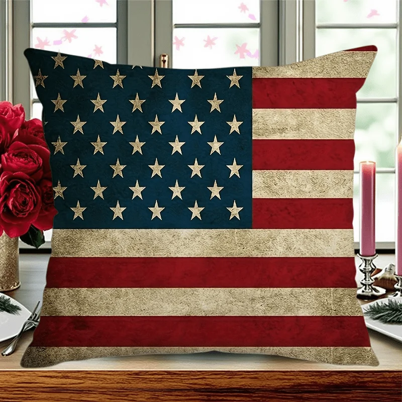 [Patriotic Pillow Cover] Vintage Rustic American Flag Pillow Cover | Es Patriotic Throw Pillow Case For 4th Of July Memorial Day