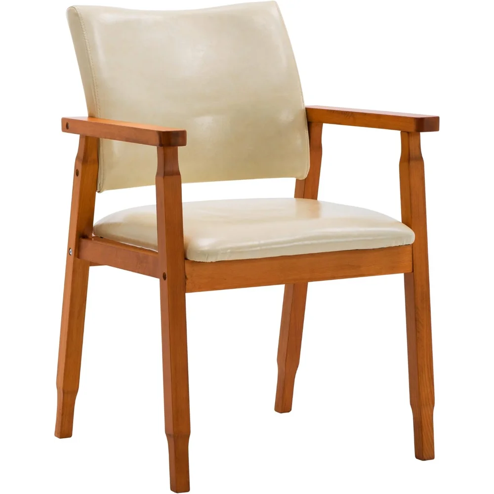 Mid-Century Dining Side Chair with Faux Leather Seat in Tan, Arm Chair in Walnut,Set of 4
