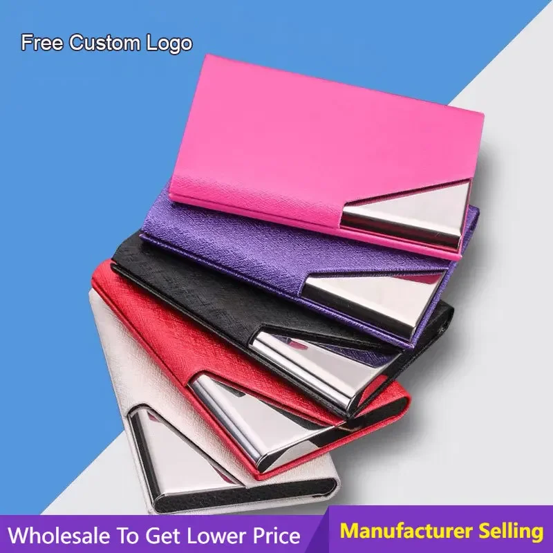 

Business Card Holder Case Metal Stainless Steel & PU Leather Name Cards Wallet Credit ID Organizer Laser Engraved LOGO Custom