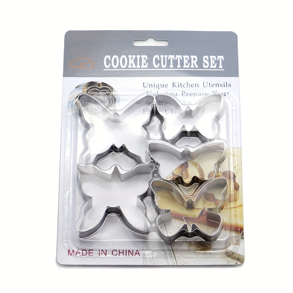 Set (5pcs) of Stainless Steel Butterfly Cookie Molds 5-piece Set of Three-dimensional Cookie Molds