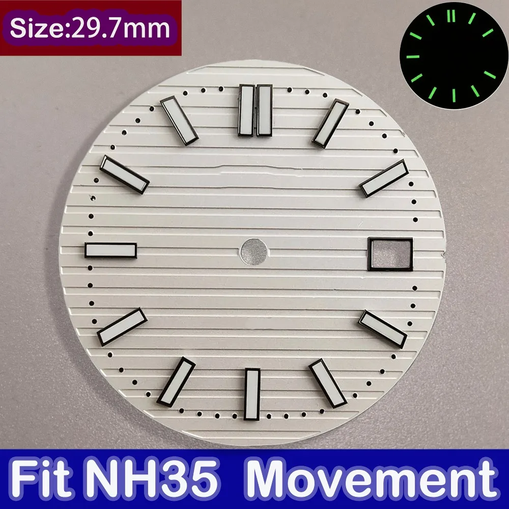 29.7mm Nautilus Dial NH35 Dial Watch Green Luminous Dial Men‘s Watch Fits NH35 Movement Watch Accessories Watch Repair Tool