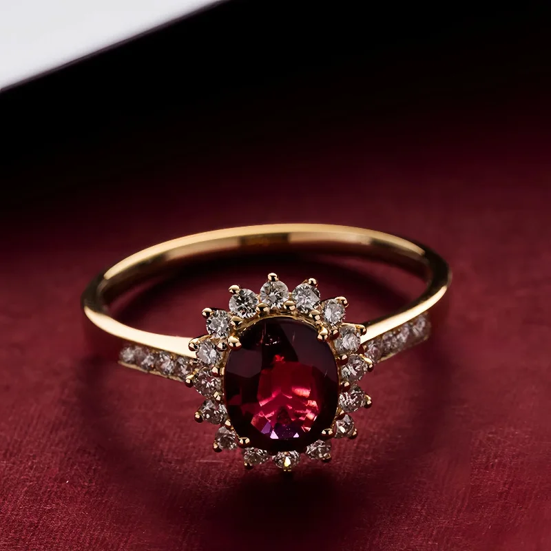 925 الفضة خمر خاتم الأحجار الكريمة الأحمر 5A زركونيا خواتم للنساء 18K مطلية بالذهب المشاركة الزفاف الفرقة قرط الاذن المرصع