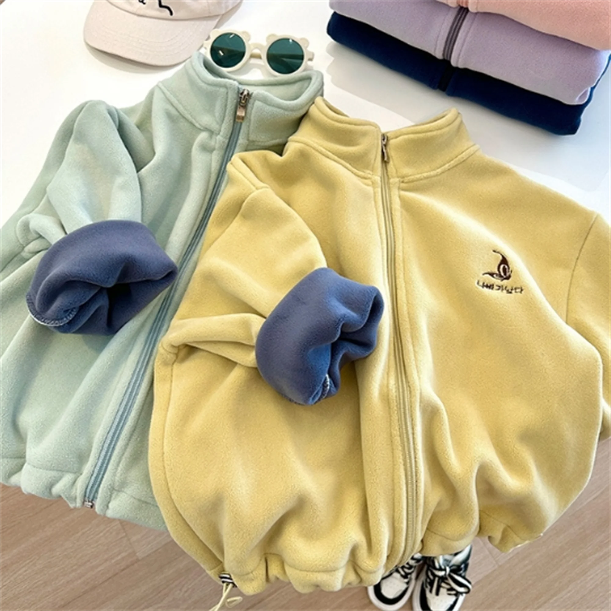 

2025 New Needle Distance Ollie Fleece Popular Winter Children's Double-Sided Fleece Jacket For Men And Women Windproof Warmth