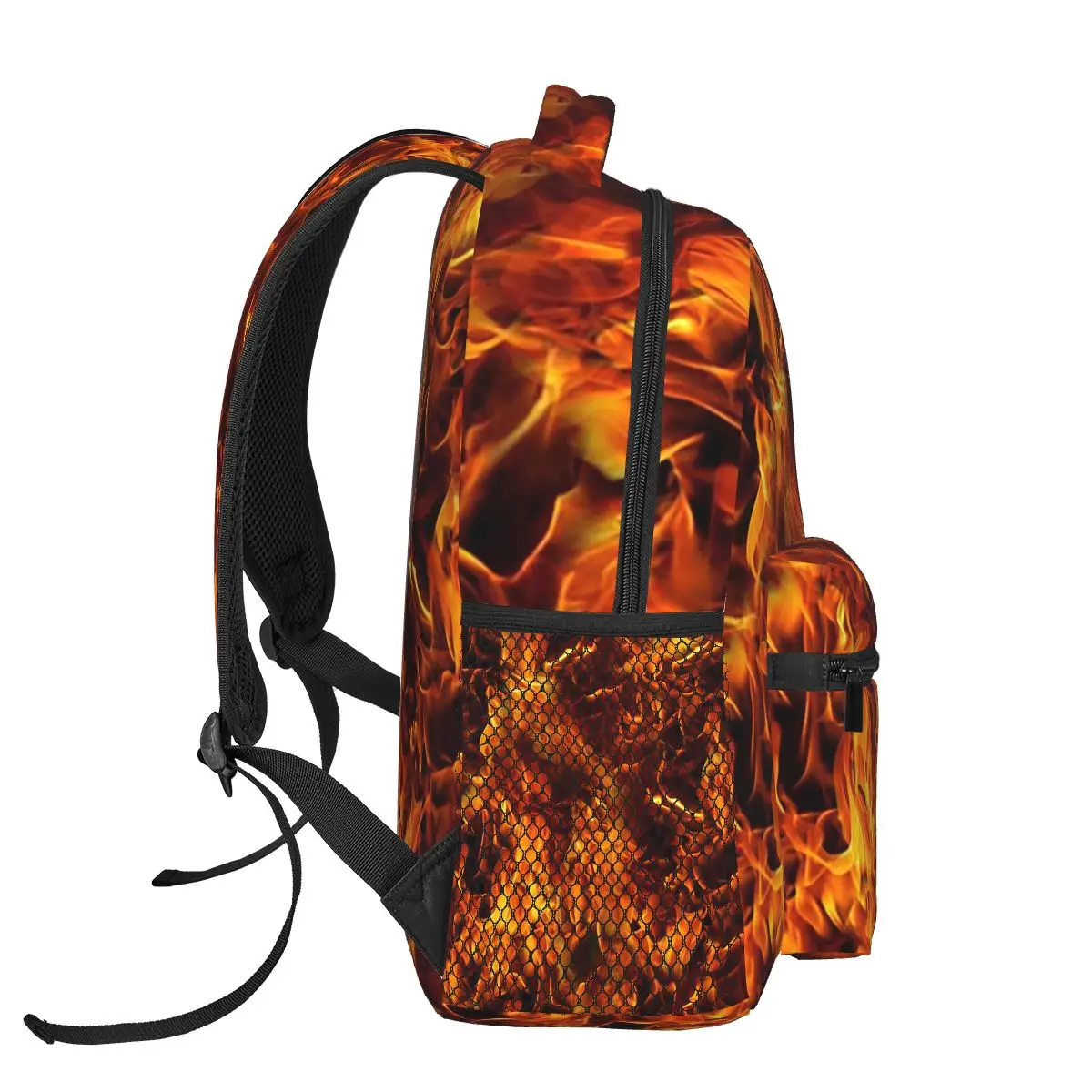 Mochila con patrón de fuego y llamas para niños y niñas, morral escolar de dibujos animados, bolso de hombro de gran capacidad