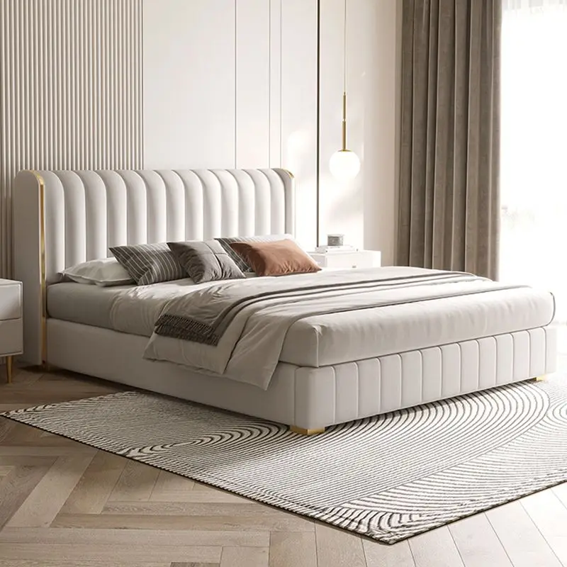 Purple Simple Double Bed Custom White Fabric Nordic Modern Storage Loft Beds Bedroom 180X200 Cm Letto Matrimoniale Furniture