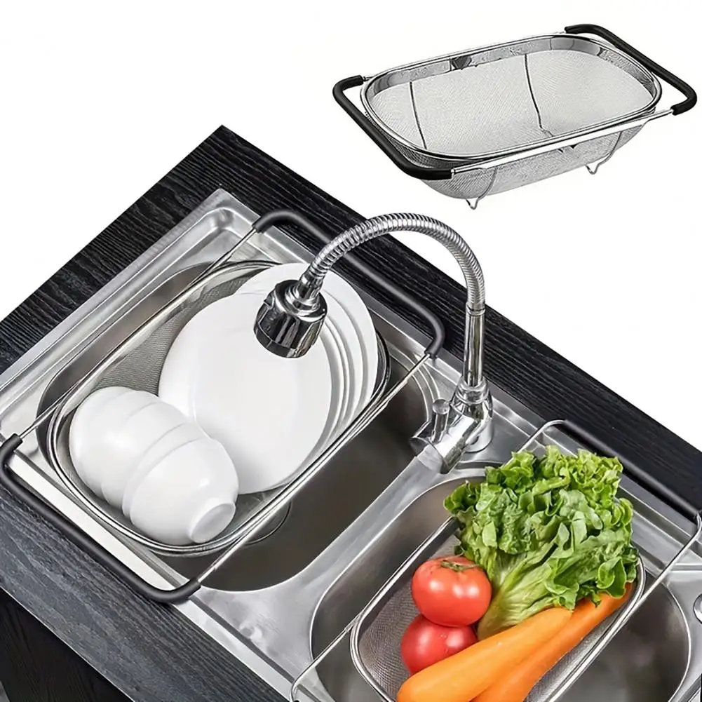 Rubber Grip Handle Strainer Over Sink Colander Fine Mesh Stainless Steel Strainer Oval Kitchen Sink Colander with for Draining