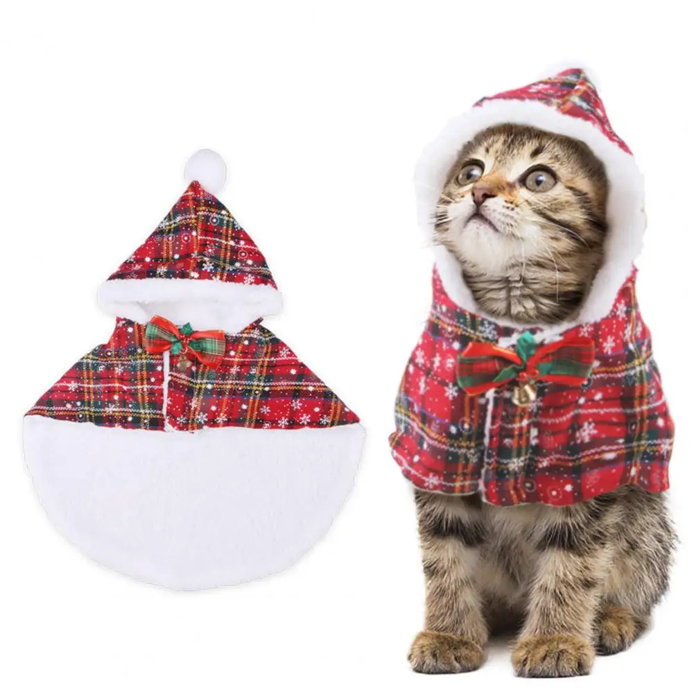 Weather Pet Cloak Festive Pet Christmas Cloak with Plaid Snowflake Print Bow Tie for Cats Small Dogs Cozy Hooded Cape Dress Up