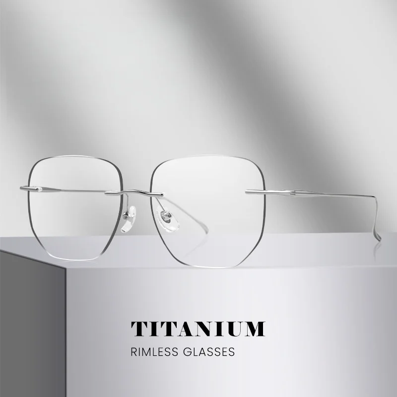 Titanium Eyeglass Frame Frameless Multi Sided Large Frame Male Eyeglass Frame Anti Blue Light Optical Prescription Frame 8925-F