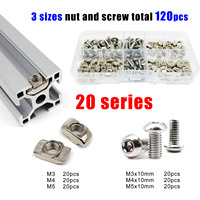 120pcs/set 20 Series Aluminum Profile Extrusion Slot Window Track T Shape Hammer Block Sliding Nut Screw Mix M3 M4 M5 Kit Box