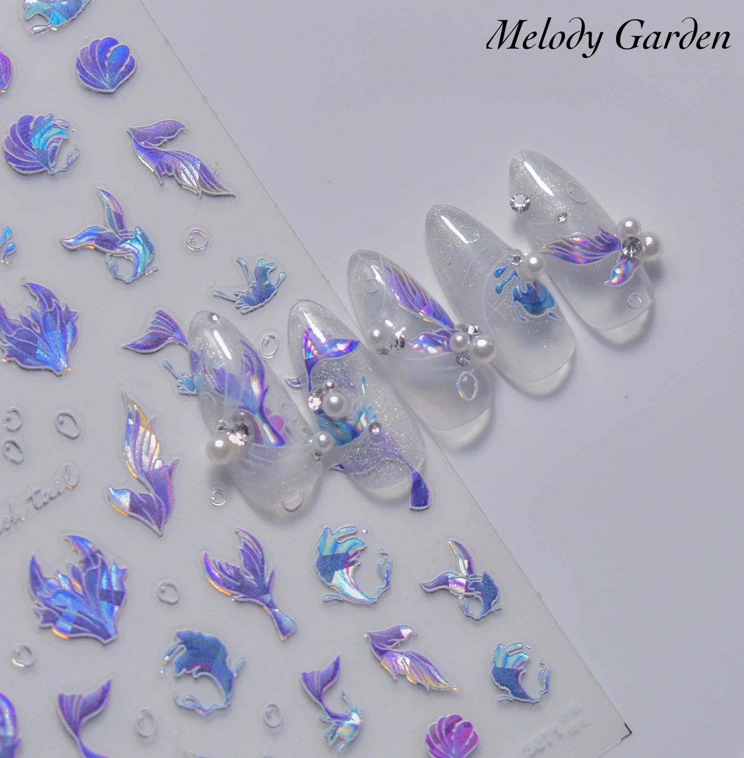 Newest 5D Embossed Back glue Nail decal Ocean Dream Jellyfish Mermaid Tail Nail stickers Shell Wave Nail decoration Nail art DIY
