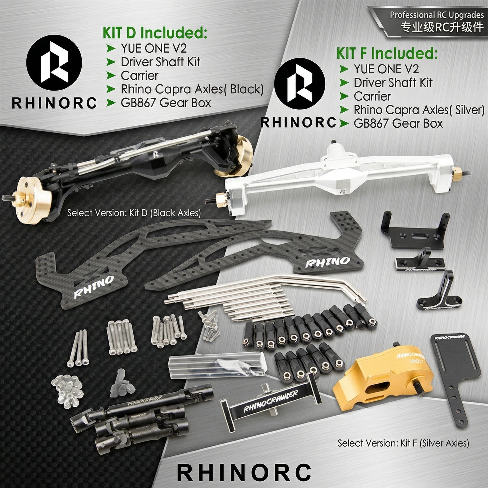 Rhino YUE ONE RC Crawler Full Kit Metal Chassis Capra Axles 3KV Motor Options 80A ESC Extreme Off-Road Customizable RC Vehicle