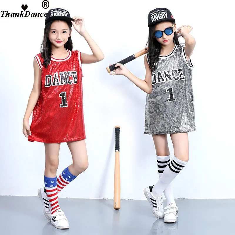 Mädchen Hip Hop Kostüme Kind Pailletten Jazz Tanz Kostüm Glitzer Tank Top mit Socken Kinder Bühne Performance Outfits Street Dance