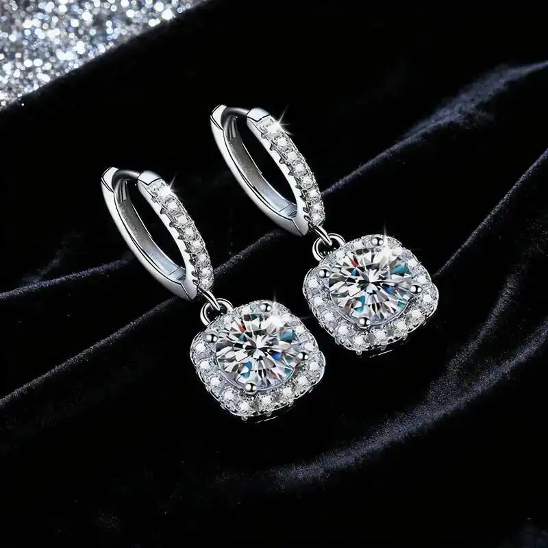 Moissanite Earrings for Women Classic square Bag S925 Sterling Silver Earrings