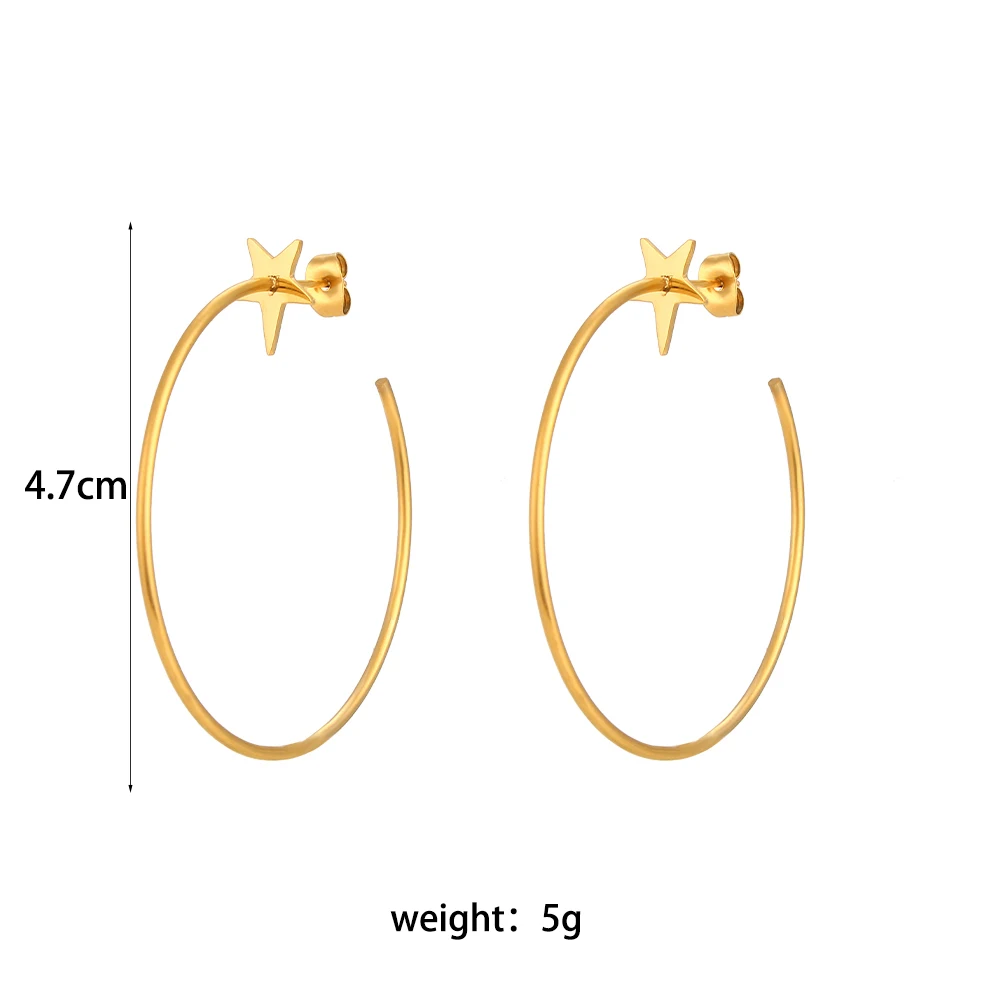 18K Gold Überzogene Edelstahl Große Stern Hoop Ohrringe Für Frau Hypoallergen Pentagramm Dünne Große Runde Schleife Ohrringe Schmuck – Detail 2