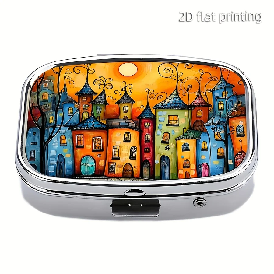 

1 Pill Case Pill Box Compartments Metal Medicine Box Portable Travel Decorated Sealed Small Pill Organizer Container Storage