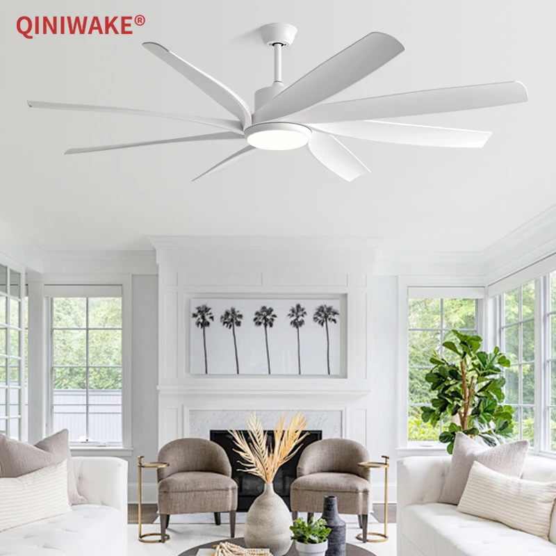 QINIWAKE 60/72 Inch Ceiling Fan with Light 8 ABS Blades Quiet Motor 6 Speed Adjustable Indoor Fan for Bedroom Dining Room Home