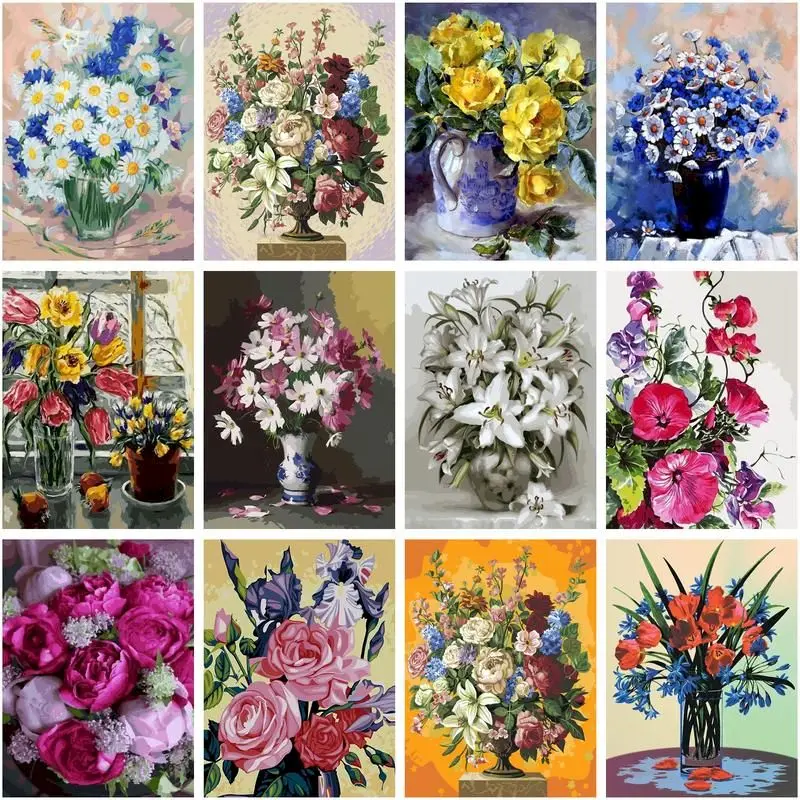 

CHENISTORY Oil Paint By Numbers Picture Decorative Paintings Beautiful Bouquet Paint For Painting Painting Decor Artwork