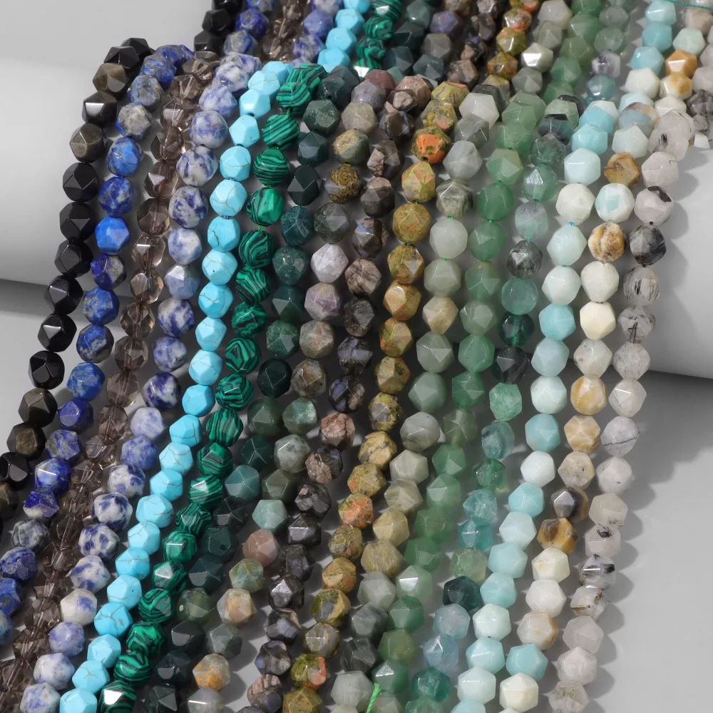 Natural Faceted Gemstone Beads 6/8/10mm Green/Blue/Black Loose Stone Beads for DIY Jewelry Making Bracelet Necklace Accessories