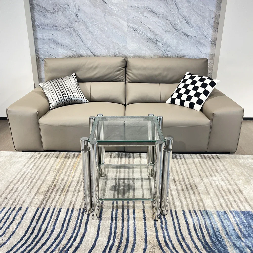 

20" Square End Table, Modern Stainless Steel End Table, Double-Layer Clear Tempered Glass Coffee Table, Side Table with Storage