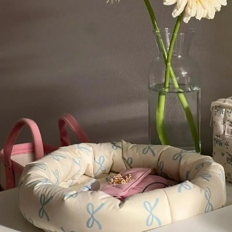 G99A Уникальная круглая корзина для хранения хлопка с Bowknot для ювелирных изделий и сохранения макияжа