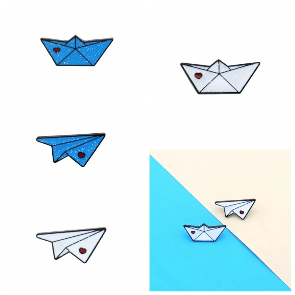 Creative Love Heart Paper Plane Enamel Pins Boat Alloy Plating Geometric Coat Accessories