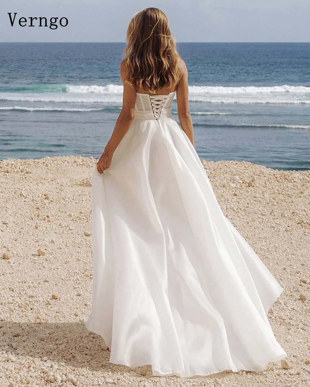 Verngo lvory Tulle Wedding Dress Pearls Sweetheart A Line Bridal Gowns Elegant Sweap Train Women Bride Dress Customized