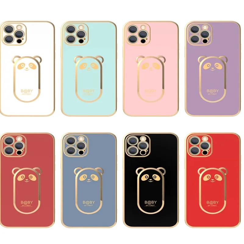 Luxury Square Plating Bear Fold Stand Holder Phone Case For iPhone 15 14 13 12 Mini 11 Pro XS Max X XR 6 6S 7 8 Plus SE2 Cover