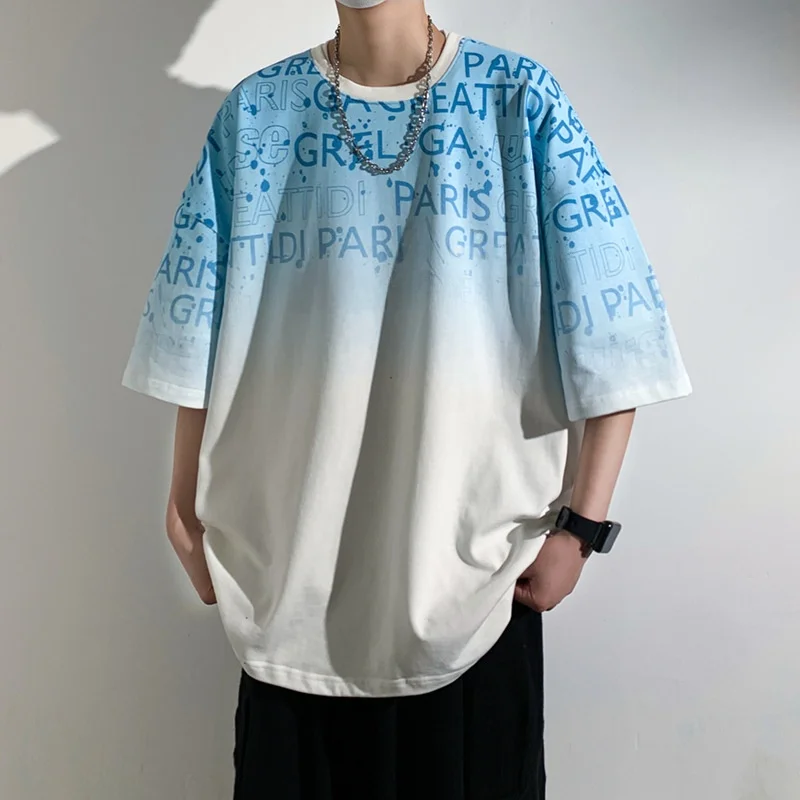 

Casual Short Sleeve round Neck Men's T-shirt Hong Kong Style Basic Loose Fit Summer Top Comfortable Breathable Printed Tee