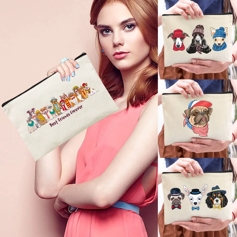Makeup Bag Portable Dog Pattern Storage Bag Minimalist Clutch Travel Carry-On Mini Clutch Daily Cosmetic Bag Fashion