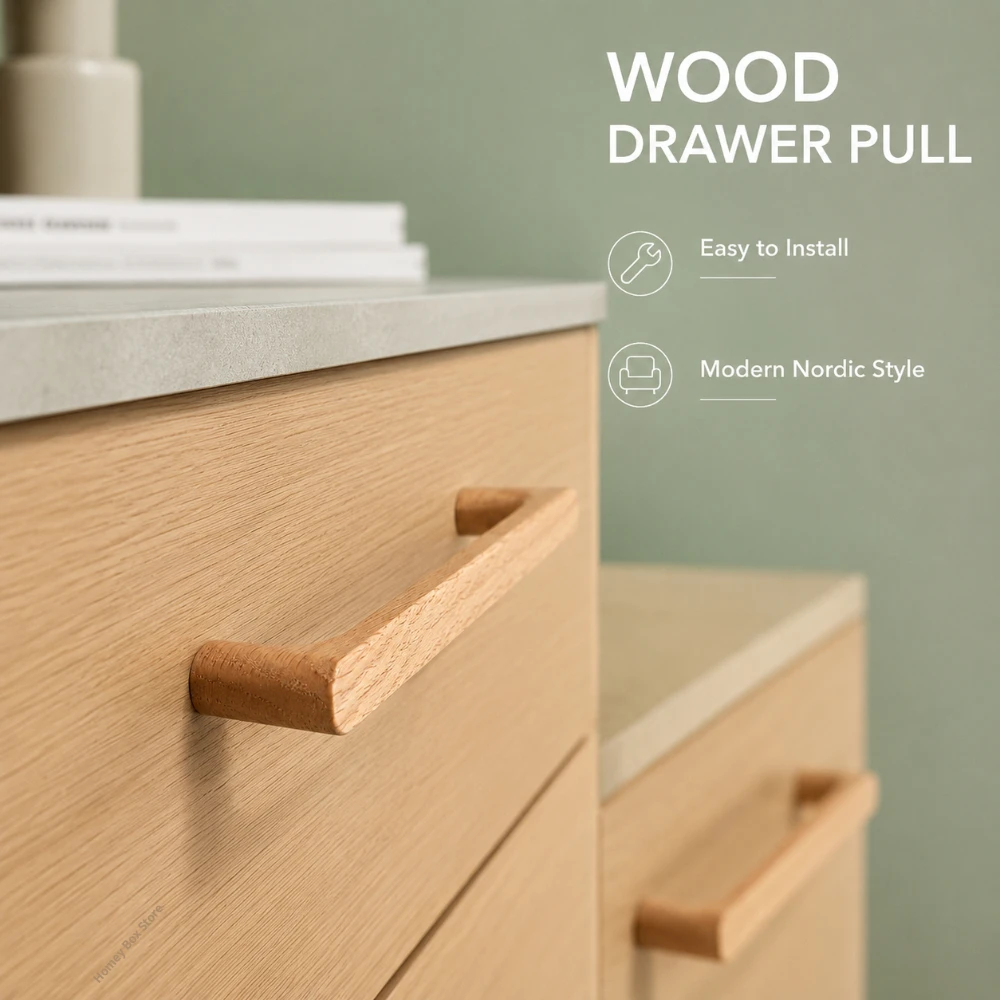 Solid Wood Cabinet Drawer Pull Nordic Wooden Handle Hardware For Kitchen Cupboard Wardrobe Dresser Door Home Improvement