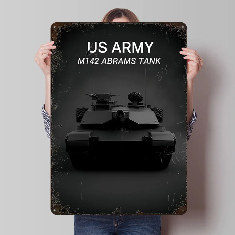 Schwarzes US Army M1A2 Abrams Panzer Metallposter, personalisierte Wandkunst, Retro Vintage Metallschilder für Wanddekoration, Badezimmerdeko, Raumdekoration