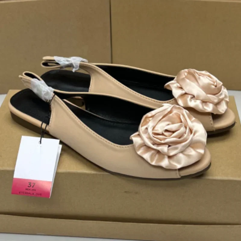 Chaussures plates à semelle souple pour femmes, style rétro, bouche de poisson rose, chaussures à fleurs populaires, chaussures de loisirs pour