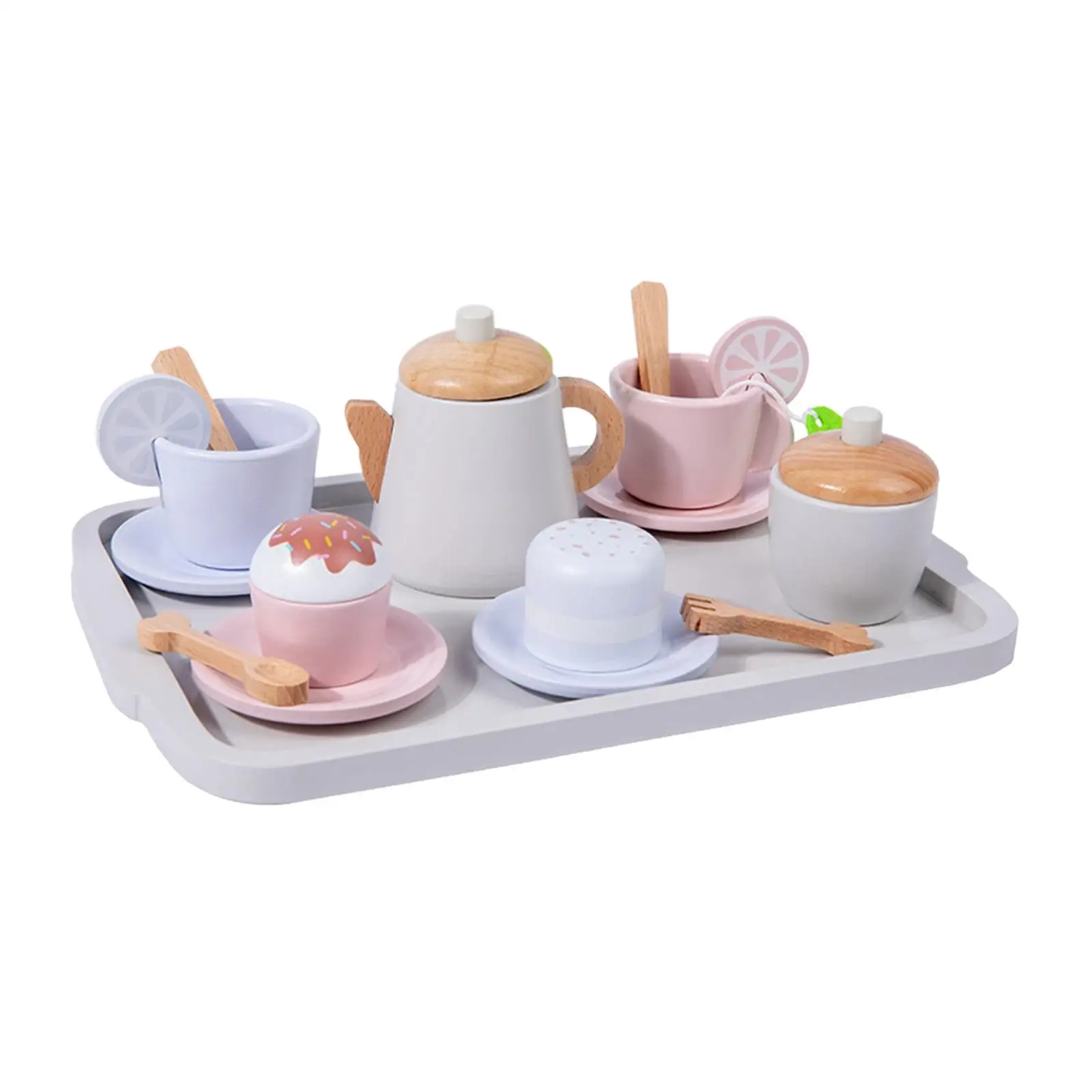 Toddlers Tea Set Role Play Simulation Teapot Cups Tray Pretend Play Toy Kids Tea