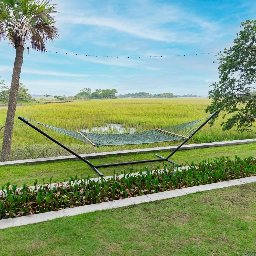 Large Meadow DuraCord Rope Hammock – 13 ft. x 55 in. 2 Person 450 lb Capacity Oak Spreader Bar Zinc Plated Hardware Handcrafted