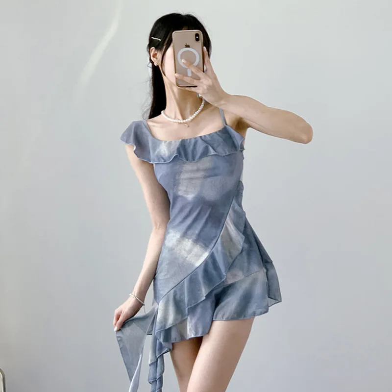 

Новый летний корейский слитный купальник тай-дай для женщин: скромный, с утягивающим эффектом, высокой талией и шортами-бойлегами, класса люкс, для отпуска