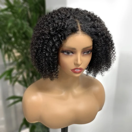 Imagen 2 del producto Peluca rizada Bob de cabello humano 180% de densidad 4x4 pelucas de cabello humano con frente de encaje peluca Afro rizada Bob para mujeres Color Natural