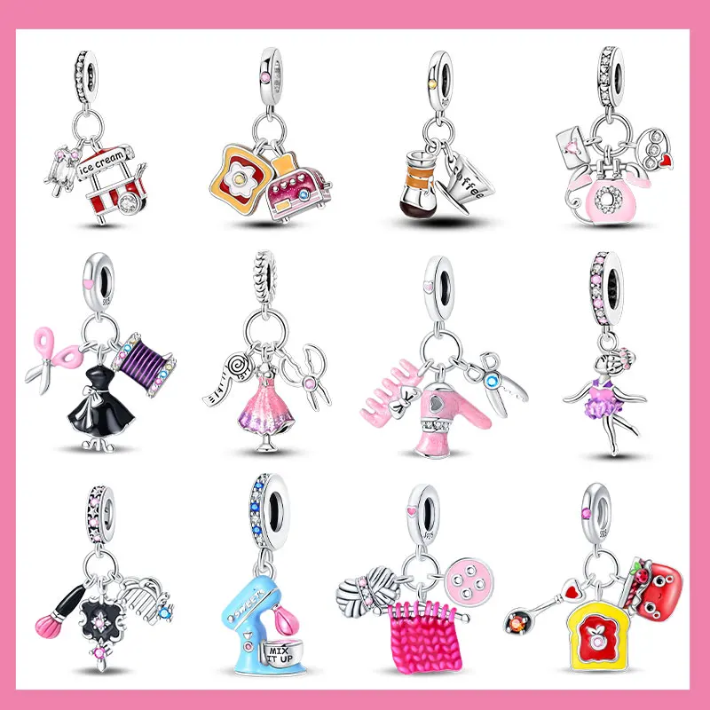 925 Silver Color Breakfast Alarm Clock Beads Exquisite Daily Charms Pendants Fit 925 Original Bracelets DIY Jewelry