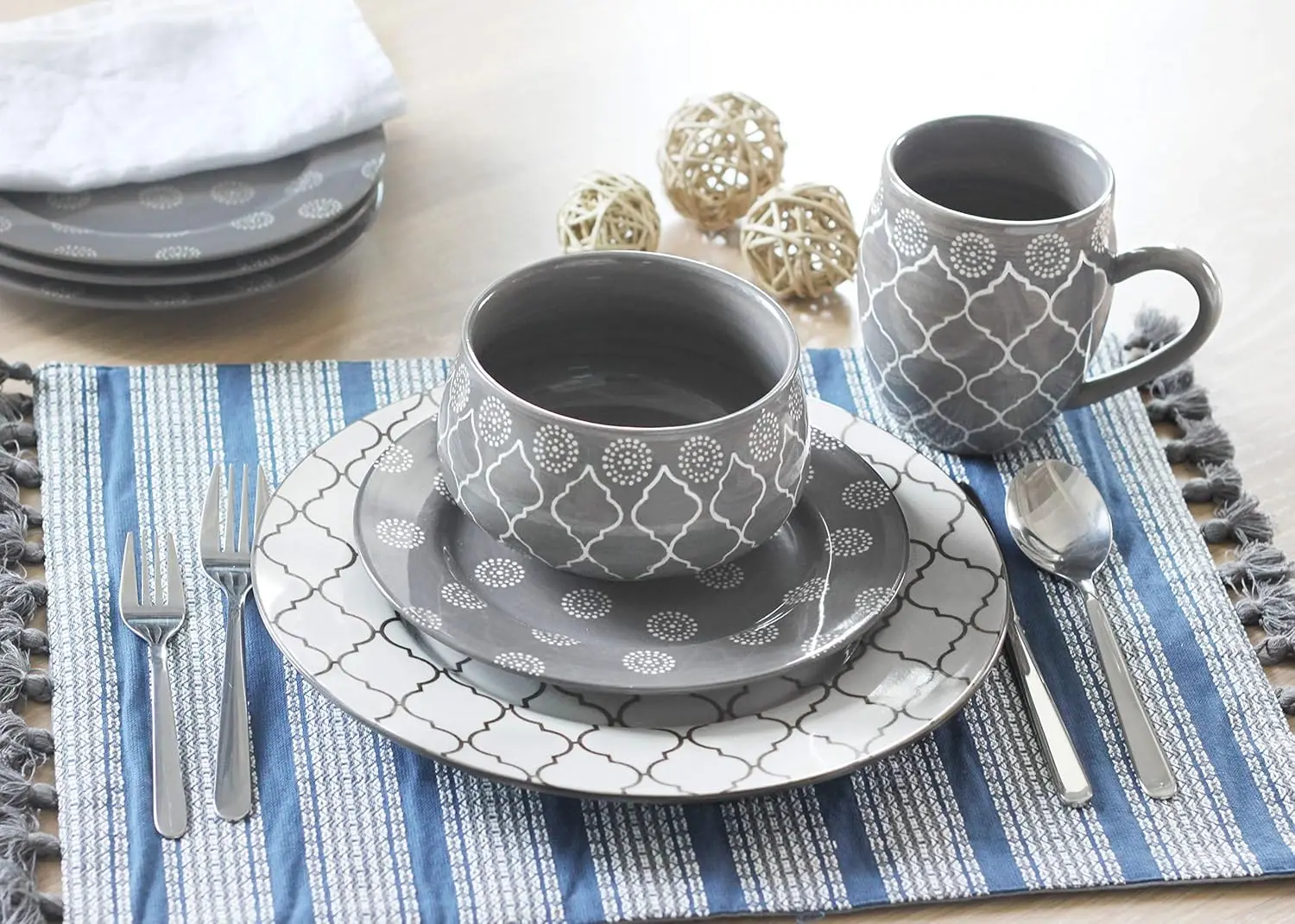 MAROKKANISCHES GRAUES 16-TEILIGES DINNERWARE-SET