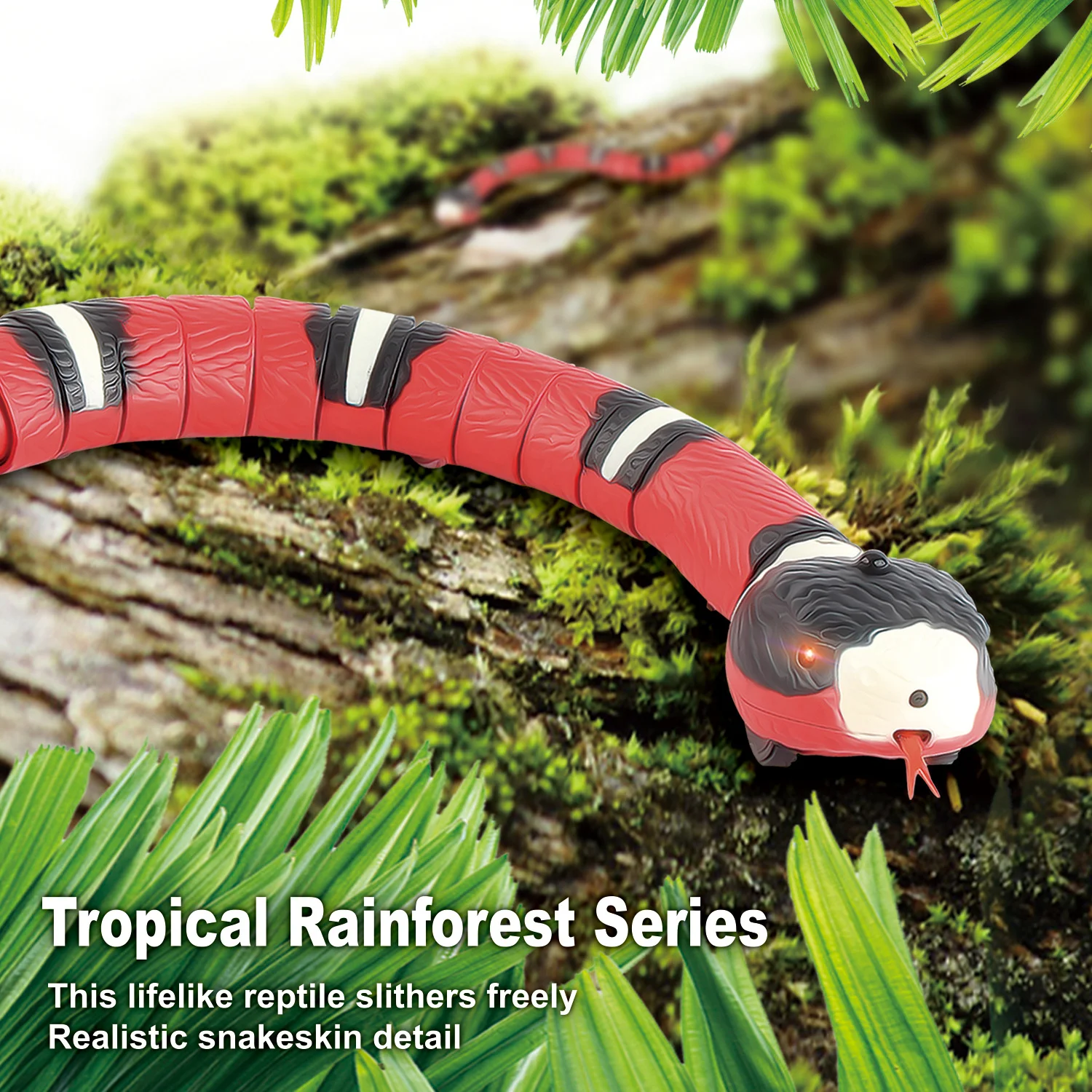Realistic Smart Red Green Sensor Snake Toy, USB Rechargeable Lifelike Prank Reptile, Auto Avoid & S-Shape Move for Kids Pets