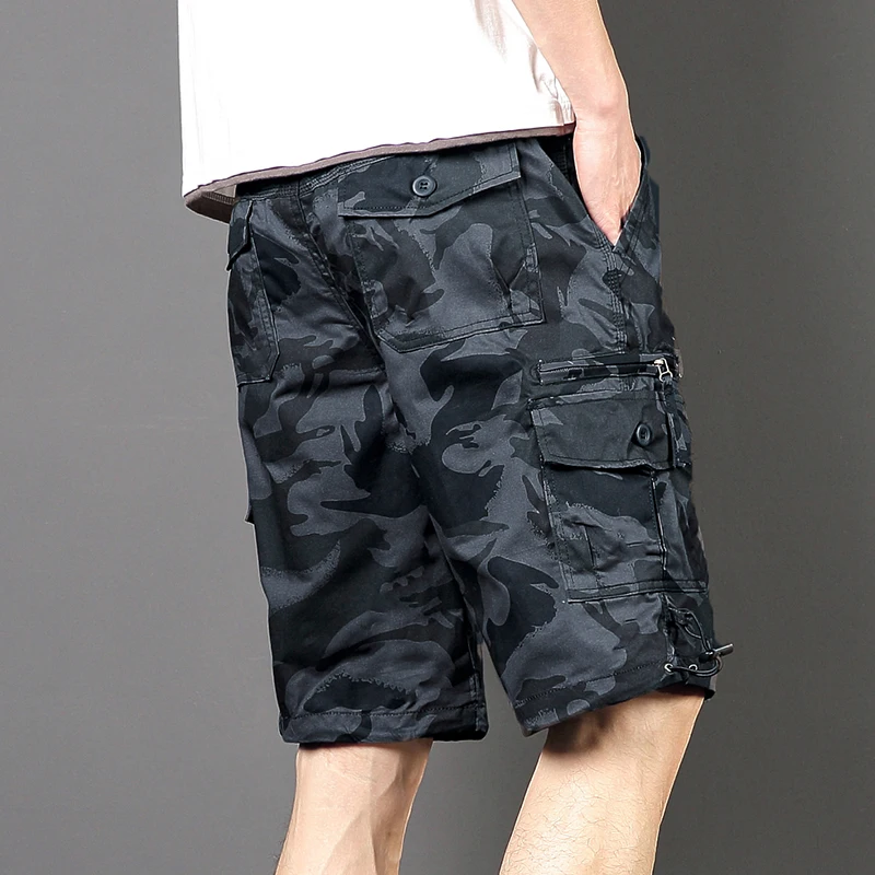 Men's Cargo Shorts Summer Fashion Breathable 100% Cotton Washed Multi Pocket Loose 5-point-pants Simple Versatile Sports Casual