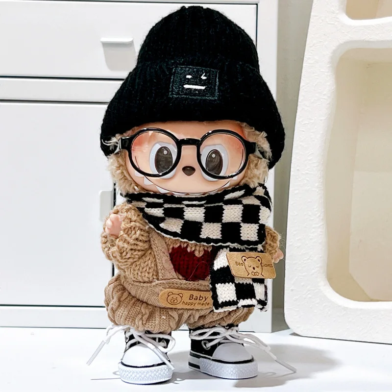 Only clothes no dolls  for 17cm first and second generation labubu clothes, vinyl figurines sweaters hats scarves and shoes Gift