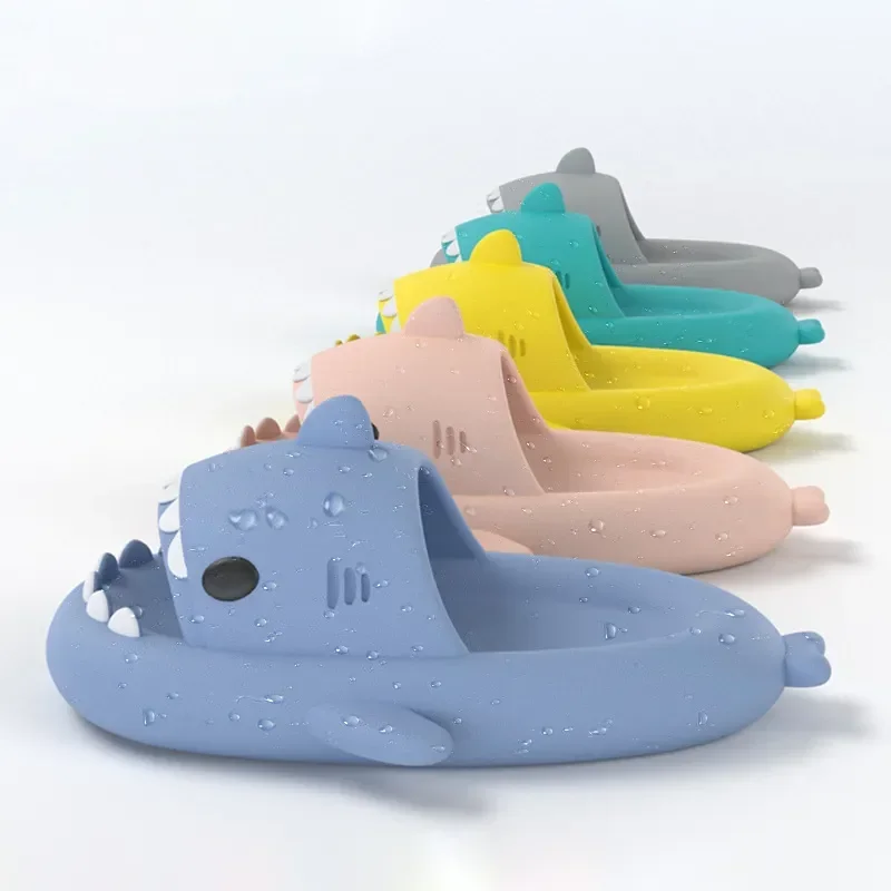 Shevalues Lovely Kids Shark Slippers Children Summer Beach Shark Sandals Comfort Soft Flats Slides Boys Girls Home Bath Slippers